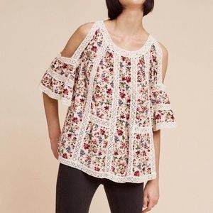 Anthropologie cold shoulder floral top